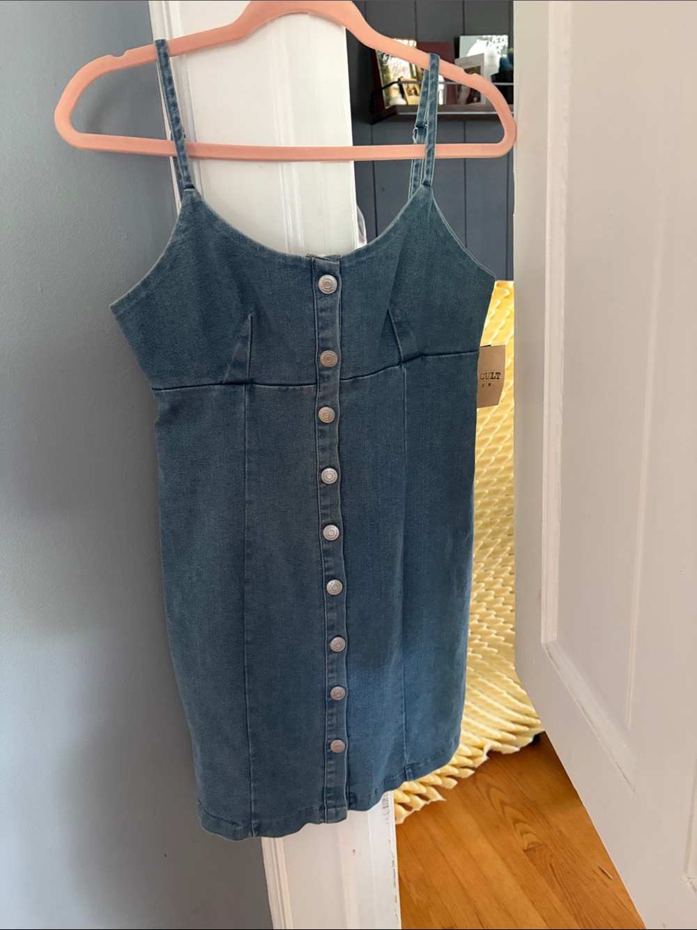 Denim Button-Front Mini Dress - Blue